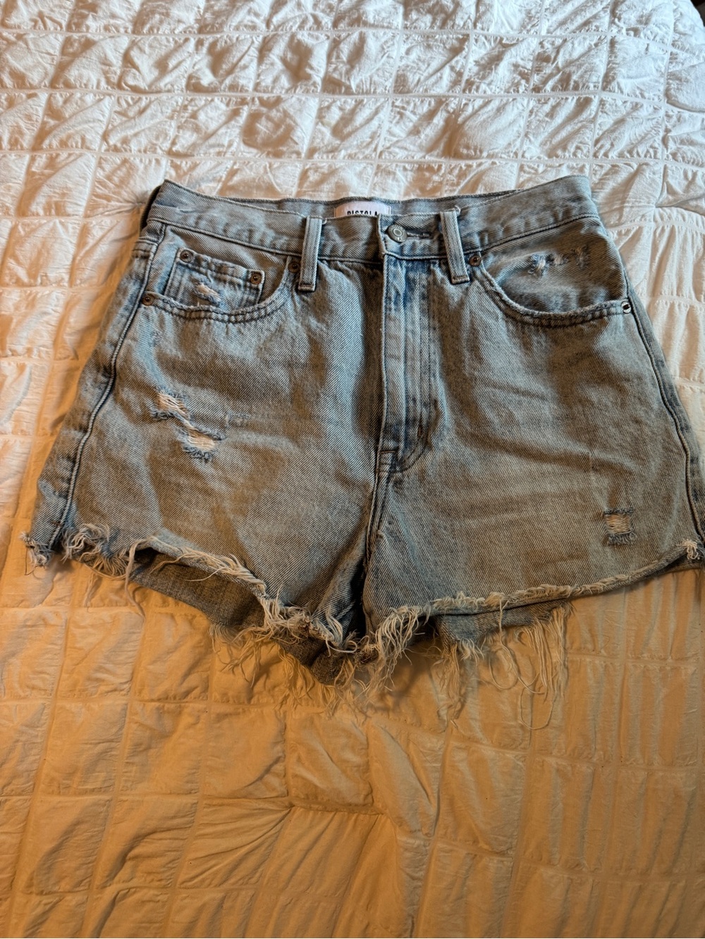 pistola Light Wash High-Rise Distressed Denim Shorts